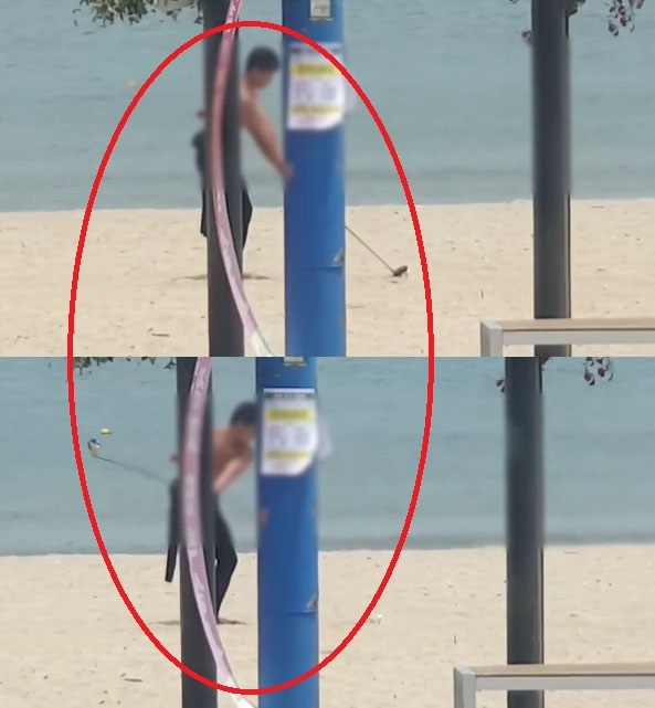 "왜 이러나요?"…해변서 '노마스크'로 골프 연습하는 민폐 男
