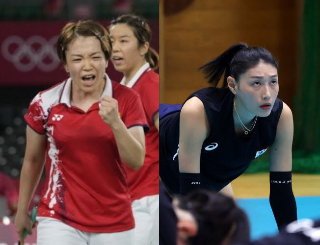 중국 배드민턴 선수 천칭천과 한국 배구 선수 김연경(왼쪽부터). /사진=연합뉴스