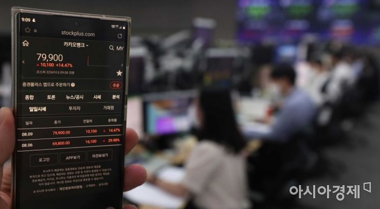 카카오뱅크, 상장 이틀만에 시총 40조원 돌파...장중 9위