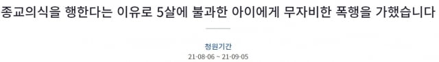 청와대 국민청원 게시판에 올라온 피해 아동의 친모 A 씨의 청원글 / 사진=국민청원 게시판 캡처