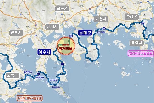 경남 남해군 ~ 전남 여수시 해저터널 위치도.[이미지출처=경상남도]