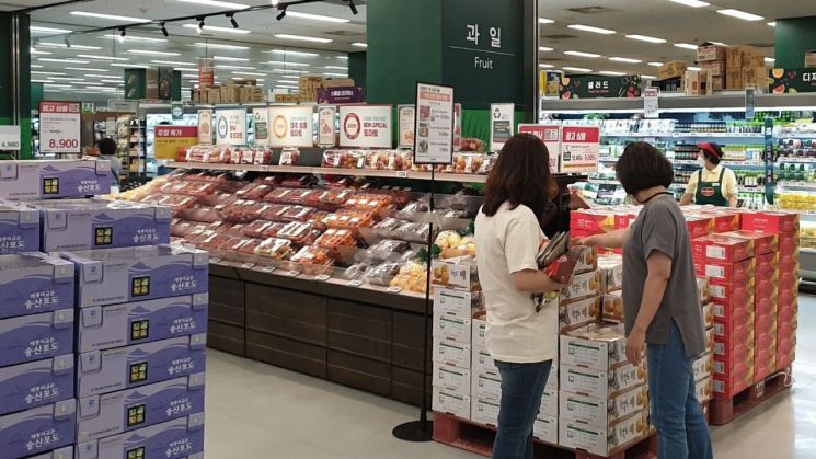 지난 11일 오후 서울 영등포구 한 대형마트에서 소비자가 과일을 살펴보고 있다.