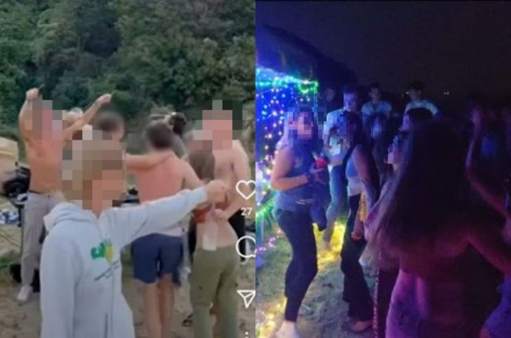 추석 연휴에 인천 무인도에서 '노마스크 파티'를 연 외국인들의 모습. /사진=트위터 캡쳐