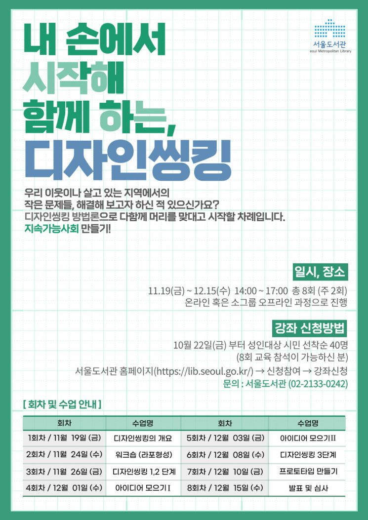 서울도서관, '디자인 씽킹으로 함께 만드는 지속가능사회' 시민프로그램
