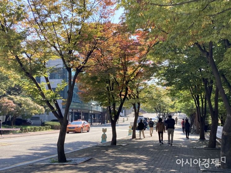 22일 오후, 서울대 학생 및 교직원들이 경영학관 앞 산책로를 걸어가고 있다. 사잔=김서현 기자 ssn3592@