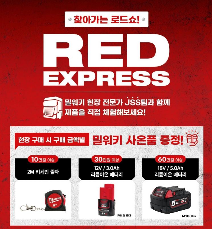 찾아가는 제품 체험 로드쇼, 밀워키 RED EXPRESS 11월. [사진제공=밀워키코리아]