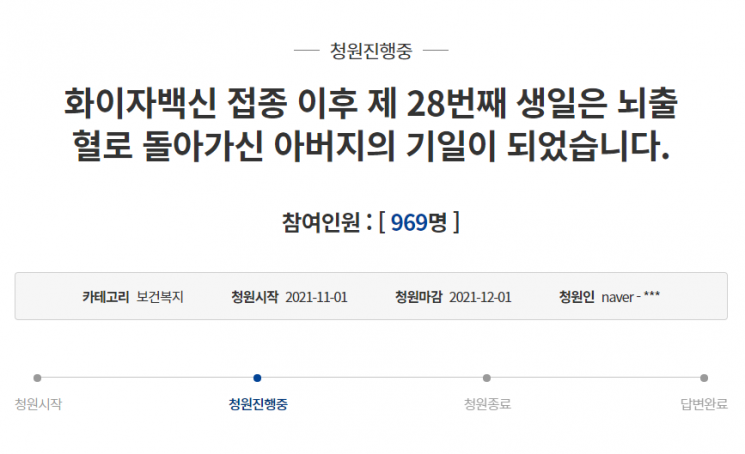 "화이자 접종 후 父 사망…내 생일이 아버지 기일 됐다"