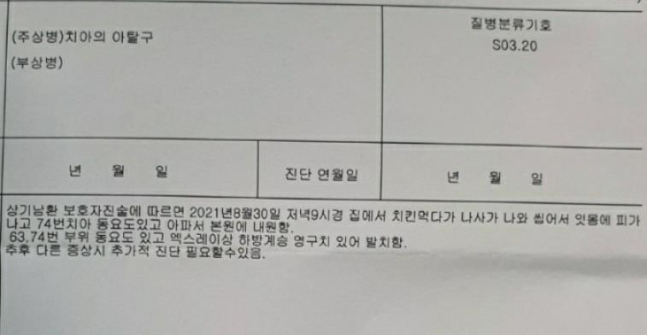 생니 2개를 뽑은 아이의 치과 진단서. /사진=연합뉴스