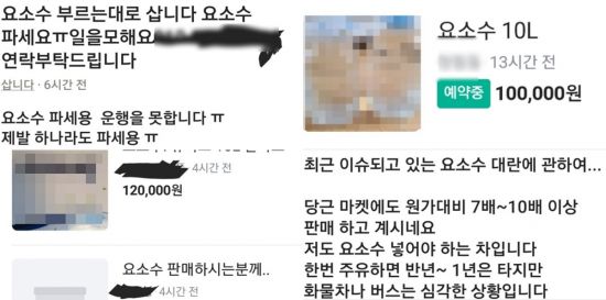 당근마켓 등 온라인 거래 플랫폼에는 요소수를 통상 10배 이상 가격으로 구매하겠다는 누리꾼들의 글이 올라오기도 했다. /사진=온라인 커뮤니티 캡처