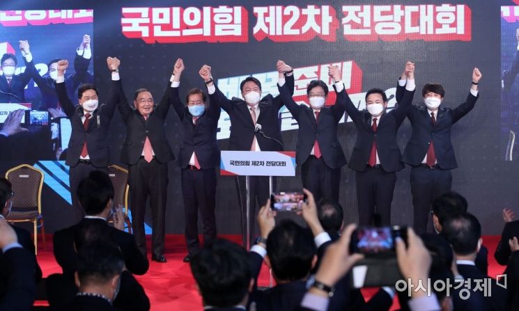 [포토] 국민의힘, 대선 후보에 윤석열 선출