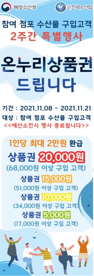 수산물 구매액 30% 온누리상품권 환급…12월5일까지