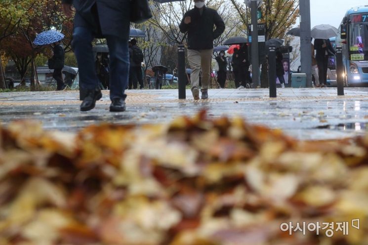 겨울을 재촉하는 비가 내린 8일 서울 세종대로에서 출근길 시민들이 우산을 쓴 채 이동하고 있다. /문호남 기자 munonam@