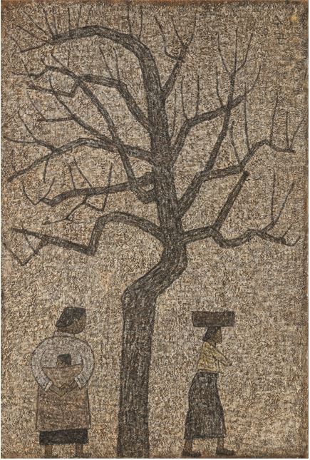 박수근의 '나무와 두 여인', 1962, 캔버스에 유채,  130x89cm, 리움미술관.