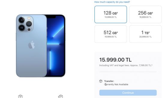 터키 온라인 애플스토어에 걸린 '아이폰13 프로' 제품. 현재는 구매가 불가능한 상태다. 사진=애플스토어 캡쳐