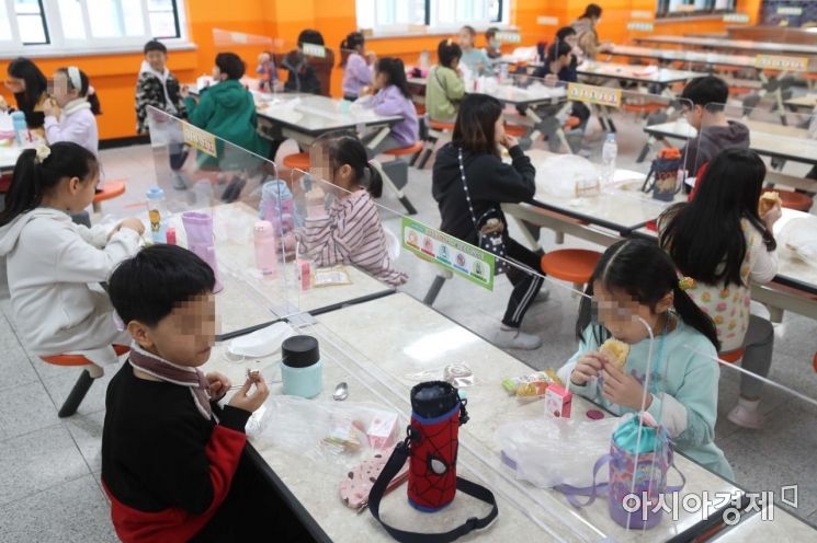 [포토]점심으로 빵 먹는 초등학생들 