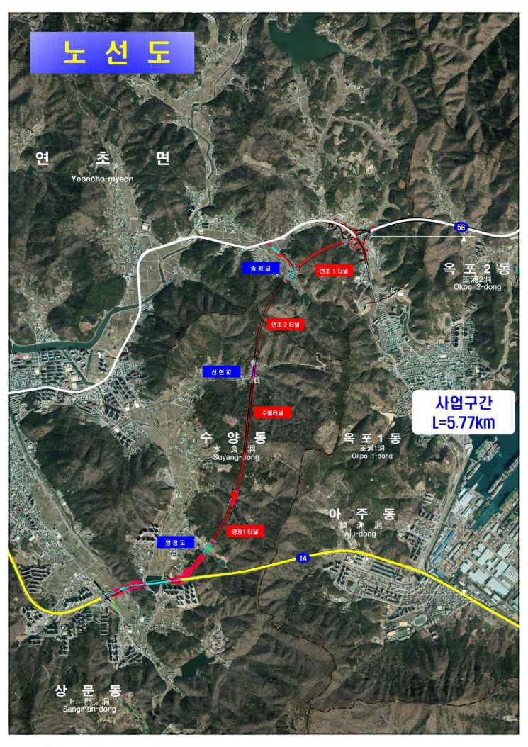 경남 거제시가 2028년까지 송정IC~문동동 국도 14호선을 연결하는 국지도 58호선을 개통할 예정이다.