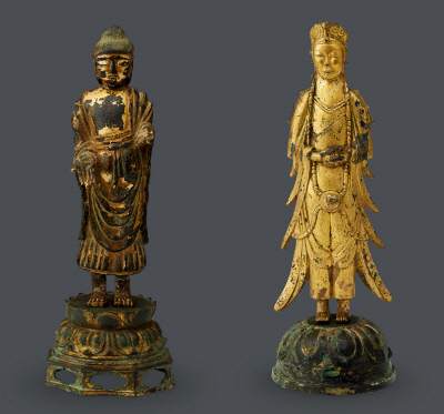재정난을 겪은 간송미술관이 지난해 5월 케이옥션에 출품한 '금동여래입상'(보물 284호)과 '금동보살입상'(285호)(왼쪽부터)