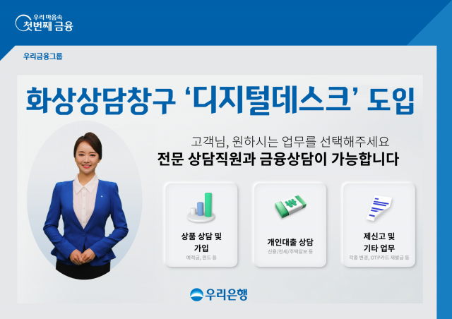 우리은행, 화상상담창구 '디지털데스크' 도입