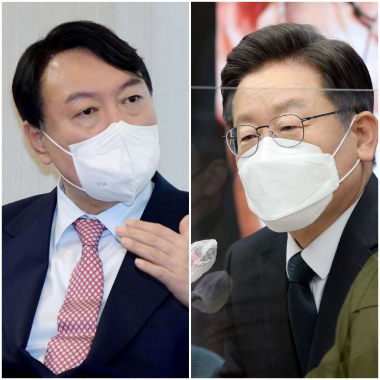 윤석열 국민의힘 대선후보(왼쪽)와 이재명 더불어민주당 대선후보