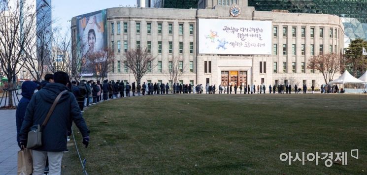 [포토]추위 속 선별진료소 대기줄