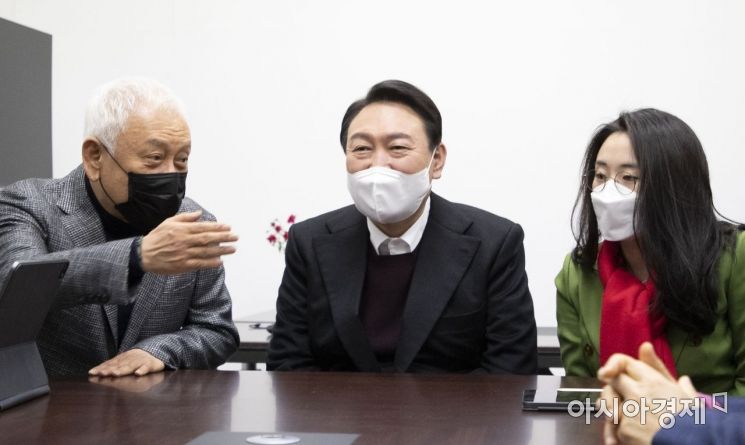 [포토] 페미니스트 신지예와 손잡는 윤석열