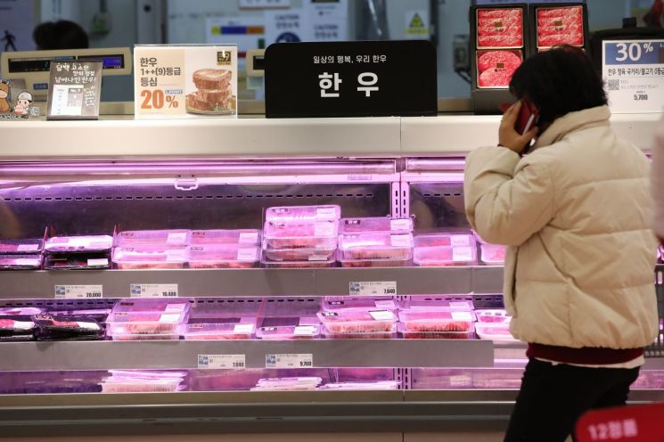 서울 시내 한 대형마트에서 한 시민이 정육 코너를 구경하고 있다. 사진은 기사 중 특정 표현과 무관. [이미지출처=연합뉴스]