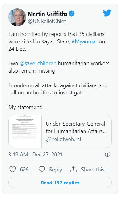 "군부 총성 멈춰라"…유엔 미얀마 특사, 신년 휴전 촉구