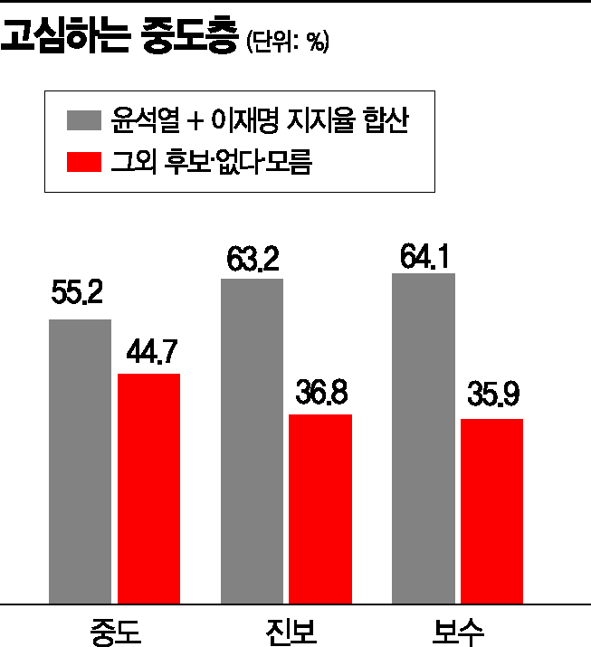 [아경 여론조사]유권자 37% "나는 중도"…지지도, 李 30.9% > 尹24.3% > 安 9.3% 