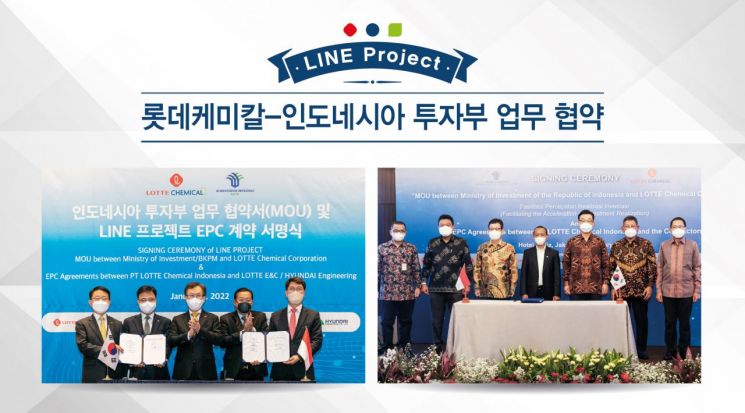 2022년 1월, 롯데케미칼과 인도네시아 투자부가 업무 협약(MOU)을 맺고 라인 프로젝트에 대한 설계·조달·시공 계약 서명식을 진행했다. 롯데케미칼