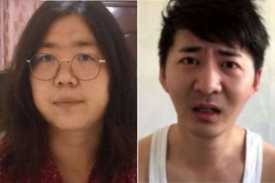 지난 2020년 초 중국 우한 지역을 직접 취재하며 코로나19 실태를 보도했던 시민기자 장잔과 천추스. [사진=가디언, 유튜브 캡처]