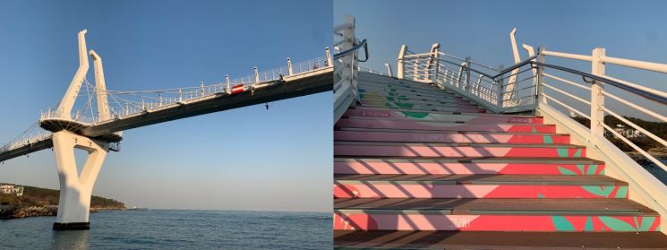 울산 울주군 정신건강복지센터가 투신을 막고자 서생면 명선교에 계단식 스티커를 붙였다.