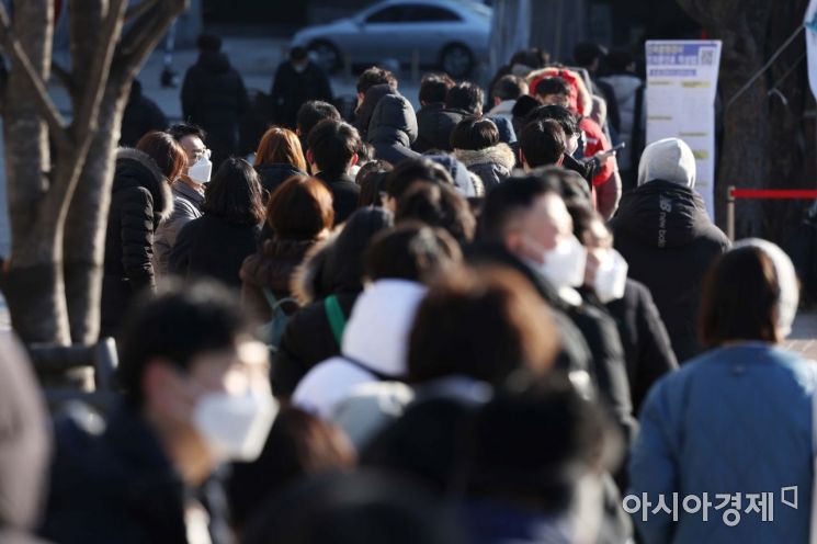 코로나19 검사 방식이 바뀐 지난 3일 서울시청 앞 임시 선별검사소에서 시민들이 줄을 서고 있다. 일반 국민들은 기존의 PCR(유전자 증폭) 검사가 아닌 자가검사키트를 활용한 신속항원검사를 우선 받게 된다. 또는 호흡기전담클리닉 등 동네 병·의원에서도 전문가용 신속항원검사를 받을 수 있다. 정확도는 PCR보다 떨어지지만 오미크론 확산으로 인해 늘어나는 검사 수요를 대응하기 위한 목적이다. /문호남 기자 munonam@