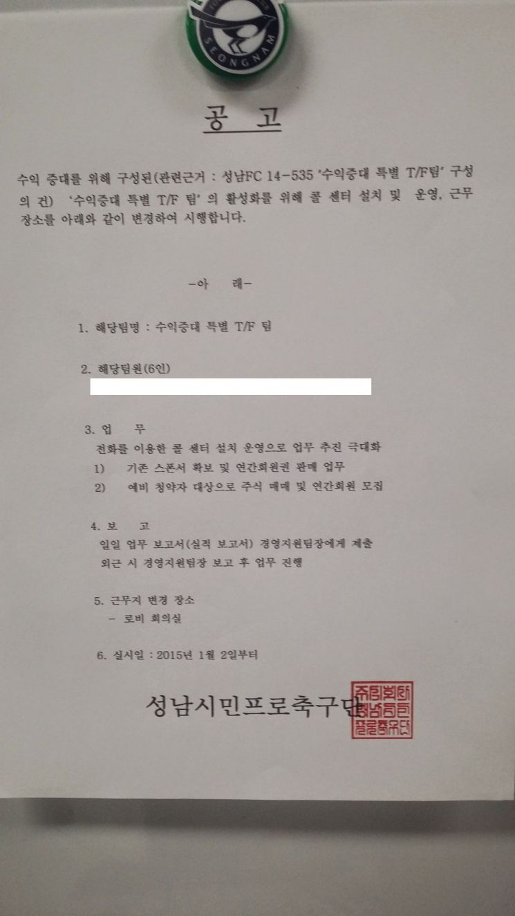 [단독] 성남시, 성남FC 직원 고용보장 약속 깨고 인사조치…이재명 결재(종합)