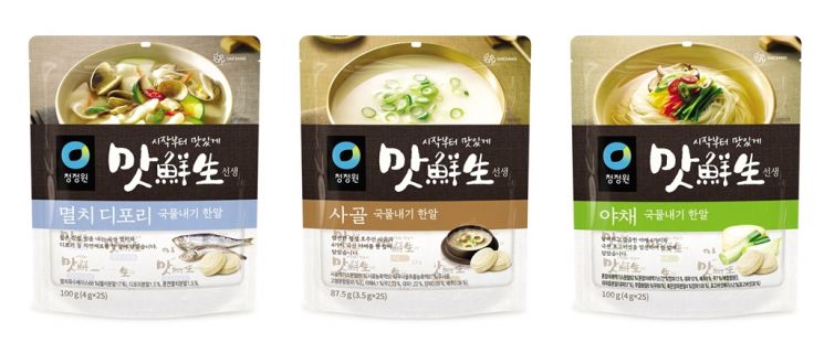 대상 청정원 맛선생 국물내기 한알 신제품. 왼쪽부터 멸치디포리(100g), 사골(87.5g), 야채 (100g) (사진=대상)