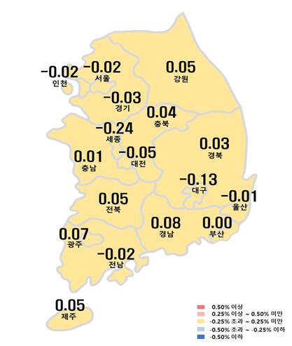 시도별 아파트 매매가격지수 변동률 / 부동산원 제공.