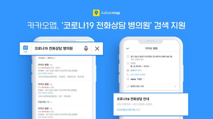 카카오 코로나19 전화상담 병의원 정보 검색 서비스