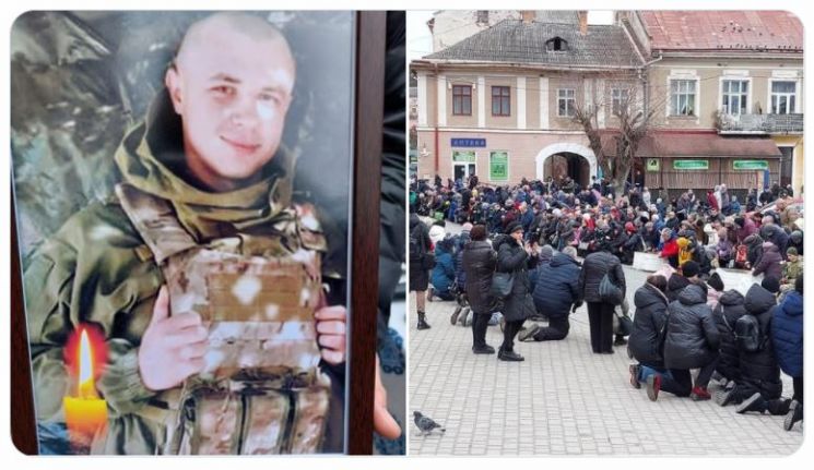 지뢰 설치 후 자폭한 우크라 군인…관 앞에 무릎 꿇은 시민들