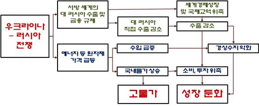 우크라이나-러시아 전쟁이 한국 경제에 미치는 파급효과 경로＜자료제공:현대경제연구원＞