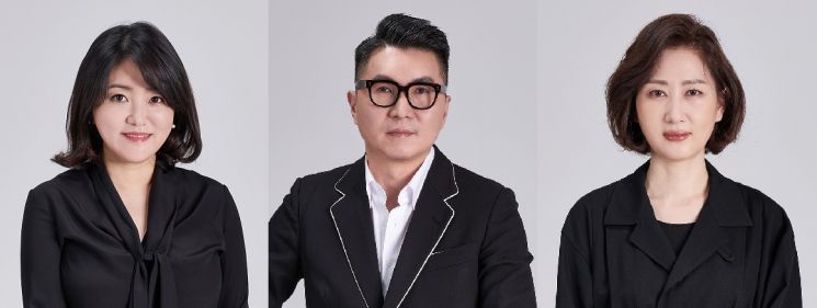 (왼쪽부터)이효완 MD1 본부장(전무), 진승현 럭셔리&컨템포러리 디자이너 부문장(상무보), 정의정 비주얼 부문장(상무보).
