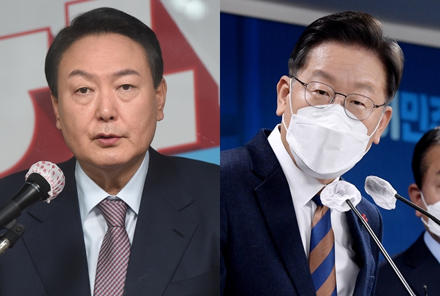 윤석열 대통령 당선인(왼쪽)과 이재명 전 더불어민주당 대선 후보의 표차는 0.7%포인트로 대통령 직선제 도입 이후 최소 표차였다. / 사진=연합뉴스