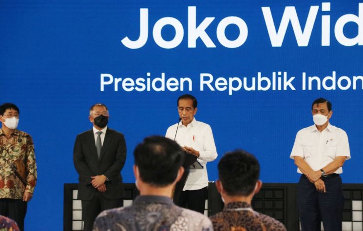 조코 위도도 인도네시아 대통령이 16일 브카시 현대차 인도네시아공장 준공식에 참석해 축사하고 있다.＜이미지출처:연합뉴스＞