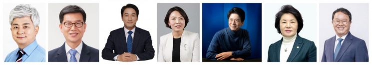 사진 왼쪽부터 김학실, 박병규, 박시종, 윤난실, 윤봉근, 이영순, 최치현 광주 광산구청장 예비후보.(가나다 순)