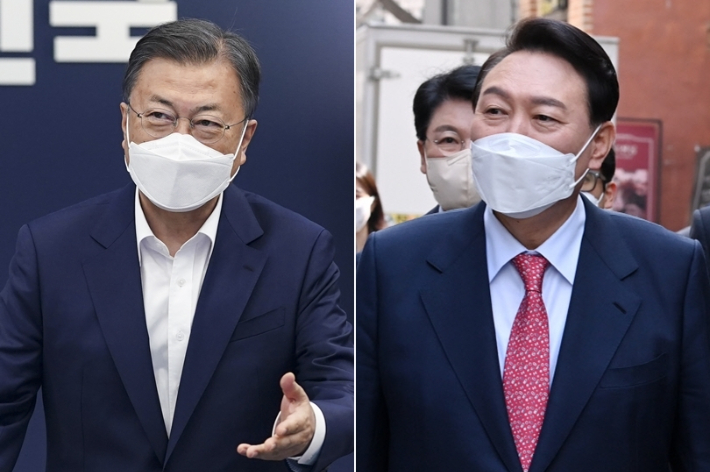 문재인 대통령(왼쪽)과 윤석열 대통령 당선인. /사진=연합뉴스