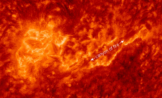 미국 항공우주국(NASA)의 태양관측위성(SDO)이 촬영한 태양 표면 폭발 현상(canyon of fire).