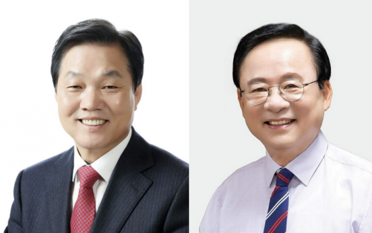 박완수 국회의원(왼쪽)과 이주영 전 해수부 장관.