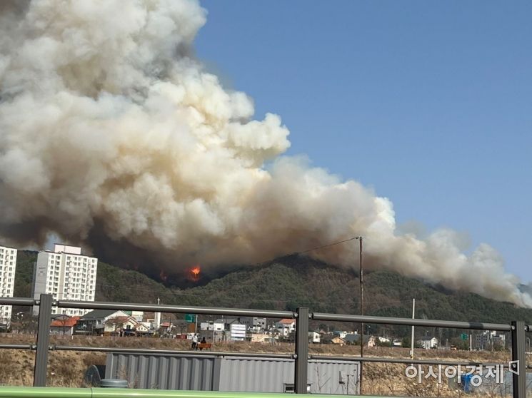 강원도 야산 곳곳 산불…양구 송청리 '산불 1단계' 발령 