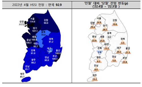 2022년 4월 전국 분양경기실사지수(HSSI) 전망/자료=주택산업연구원