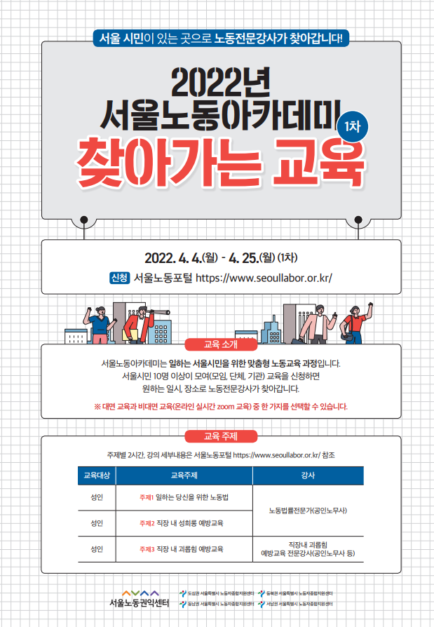 서울노동권익센터, 5월부터 서울노동아카데미 '찾아가는 교육' 실시…맞춤형 교육