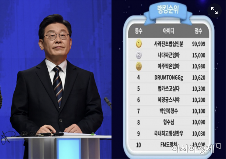 더불어민주당이 이재명 전 대선 후보(왼쪽)의 온라인 동영상 서비스(OTT) 플랫폼 '재밍'이 사이버 공격을 받았다며 법적 대응했다. 오른쪽은 이재명 더불어민주당 대선후보의 온라인 동영상 서비스(OTT) 플랫폼인 '재밍' 게임 순위.