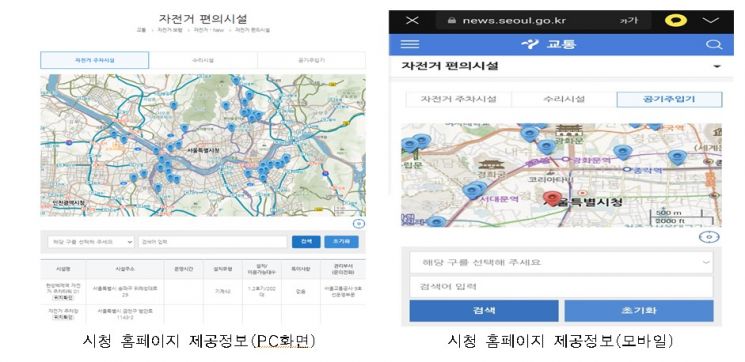 서울시 '자전거 편의시설' 1069개 정보 스마트폰으로 한눈에